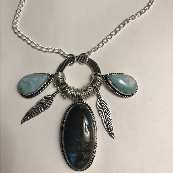 Labradorite Larimar Stamped 925 Sterling Silver Necklace - Picture 3 of 4